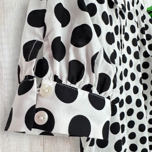 ANN TAYLOR Factory Black White Dot Short Sleeve Blouse Small Petite SP - Picture 3 of 4